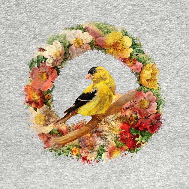 Goldfinch And Flower Garland by ampomata